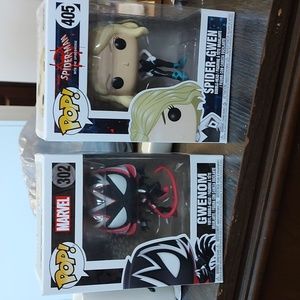Funko pops. Gwenom (302) and Spider-Gwen (405)